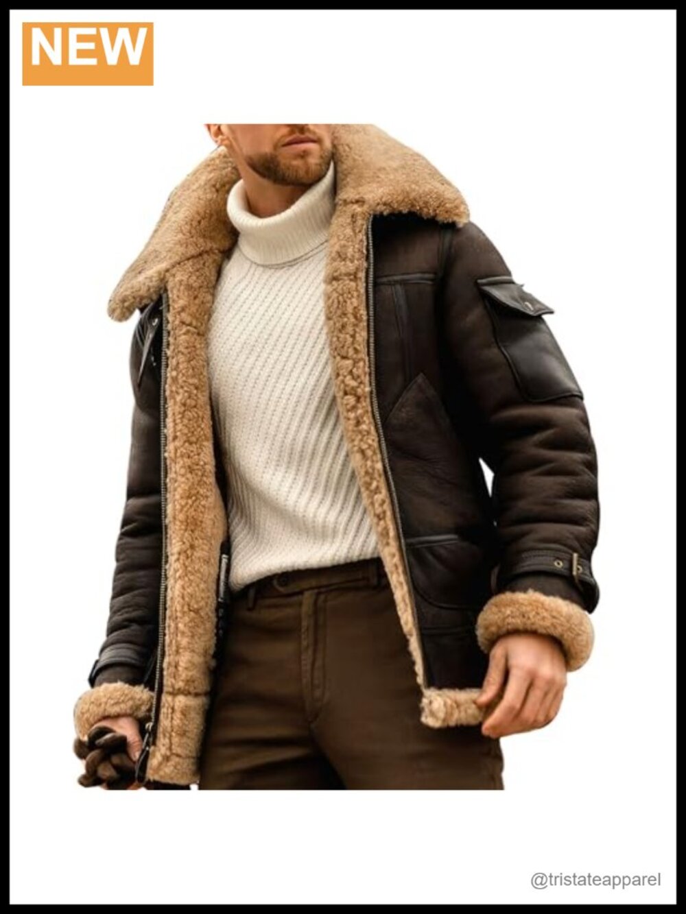 Men's Genuine Leather Aviator Jacket Fleece Lined Winter Warm Streetwear
